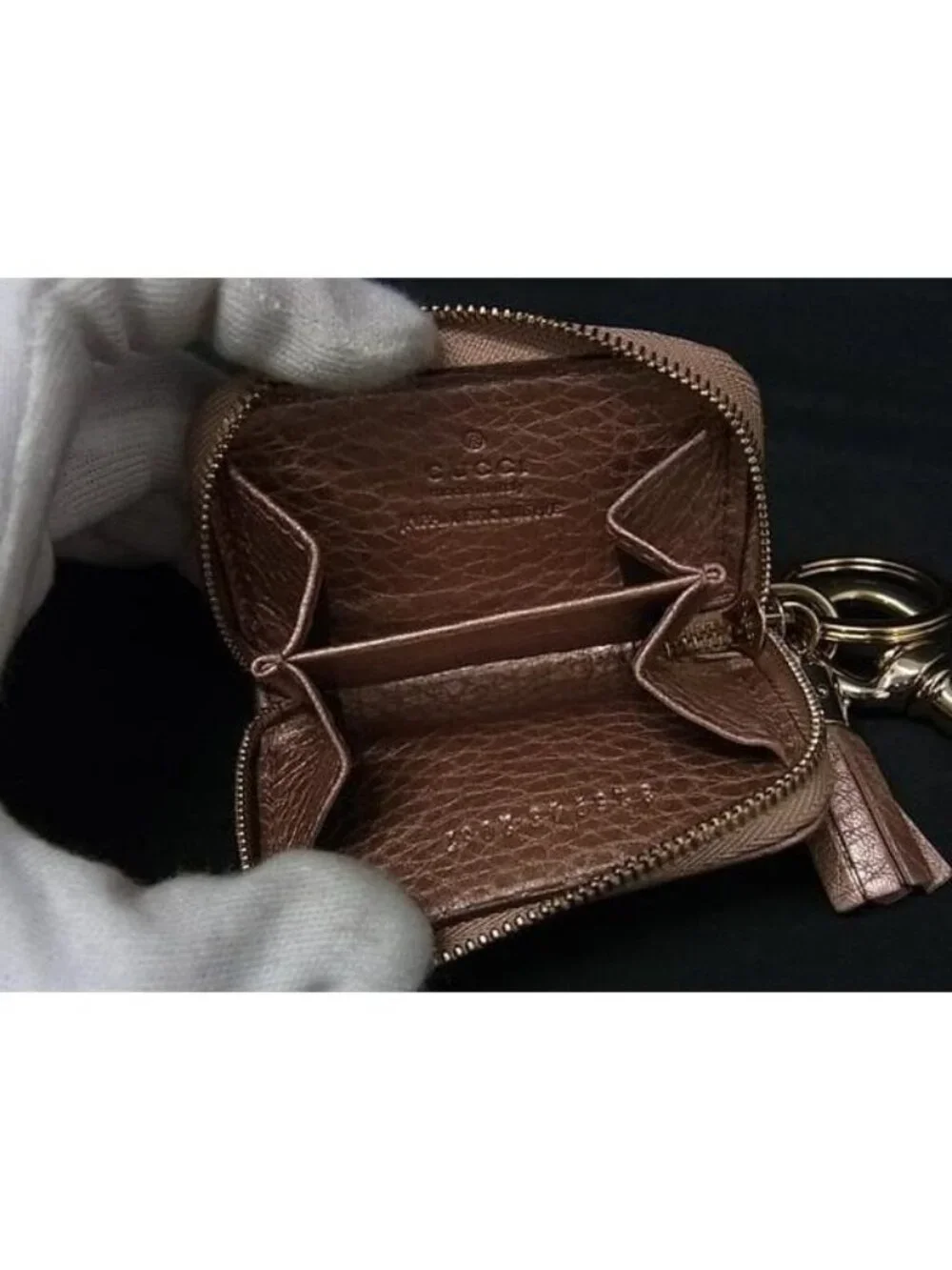 Gucci Soho Interlocking G Leather Key Holder Coin Case Pink Beige